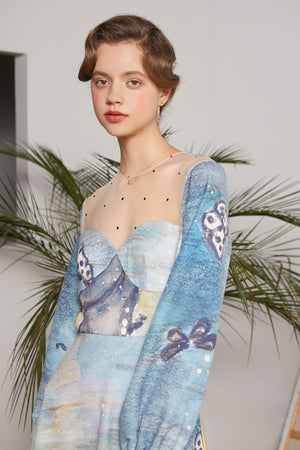 XUNRUO | Gradient Butterfly Print Dress