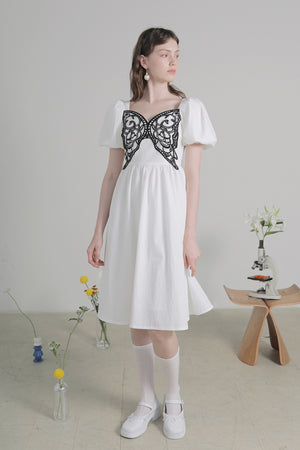 XUNRUO | White Butterfly Embroidered Midi Dress