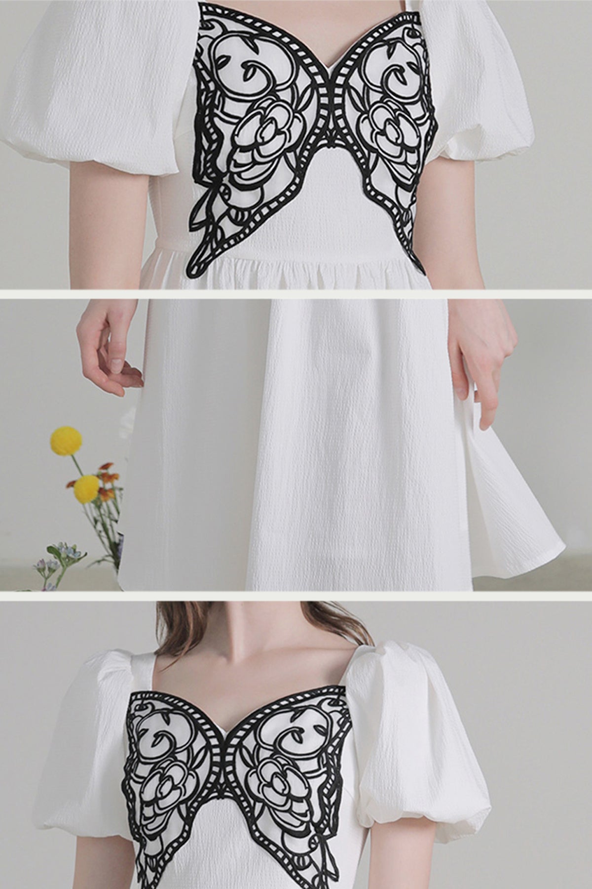 XUNRUO | White Butterfly Embroidered Midi Dress