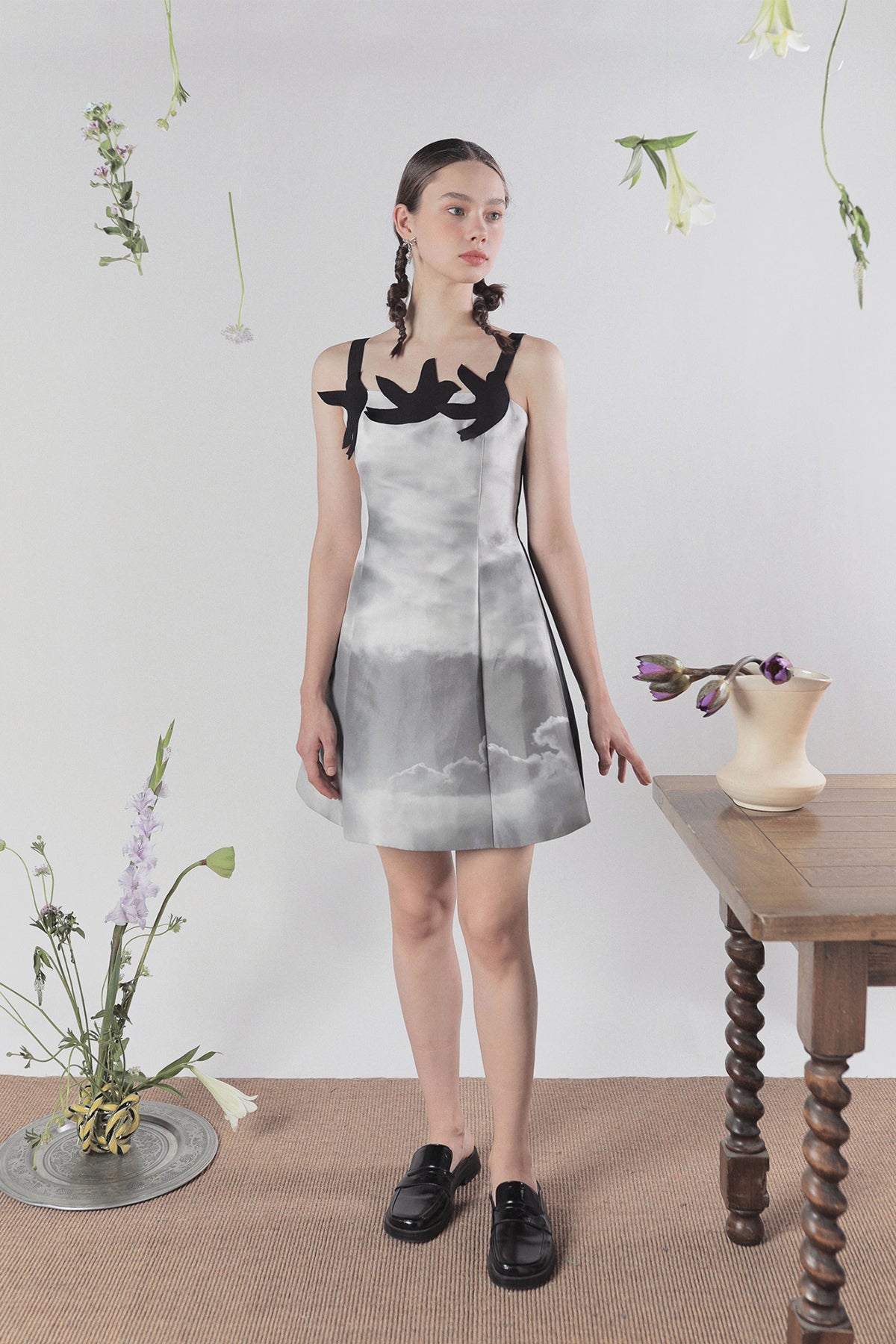 XUNRUO | Bird Patchwork Slip Mini Dress