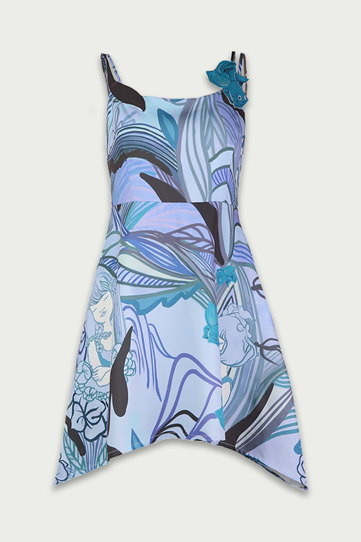 XUNRUO | Blue Fish Patch Handkerchief Dress