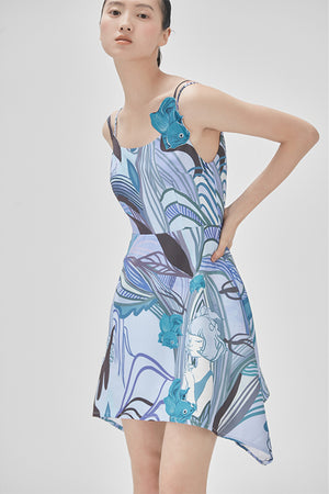 XUNRUO | Blue Fish Patch Handkerchief Dress