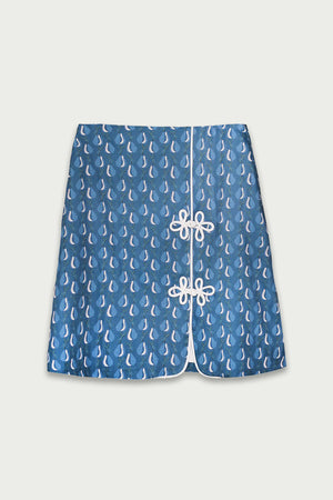 XUNRUO | Blue Tulip Frog Button Skirt