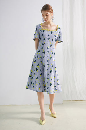 XUNRUO | Blue Tulip Short Sleeves Dress