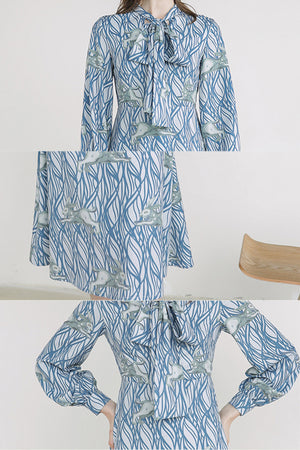 XUNRUO | Bunny Wavy Print Ribbon Dress