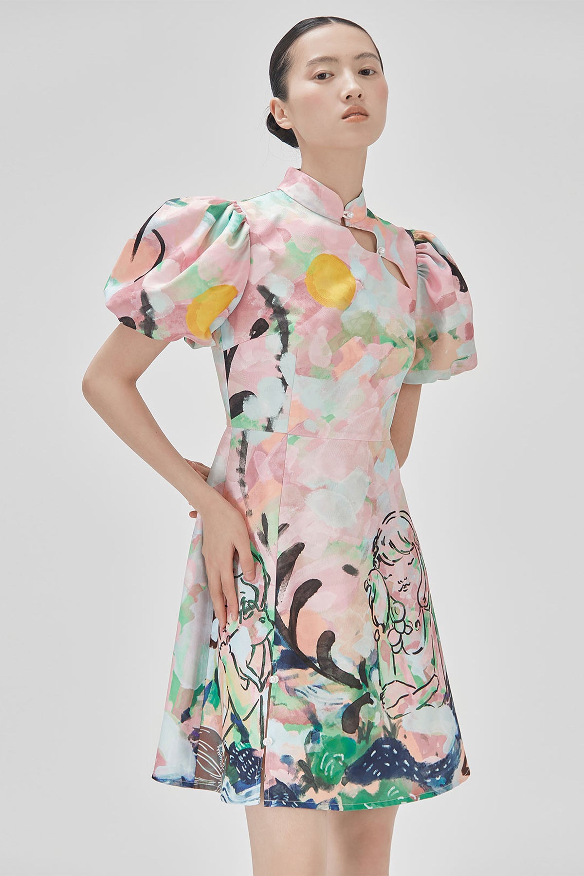 XUNRUO | Dreamy Slanted Cheongsam Dress