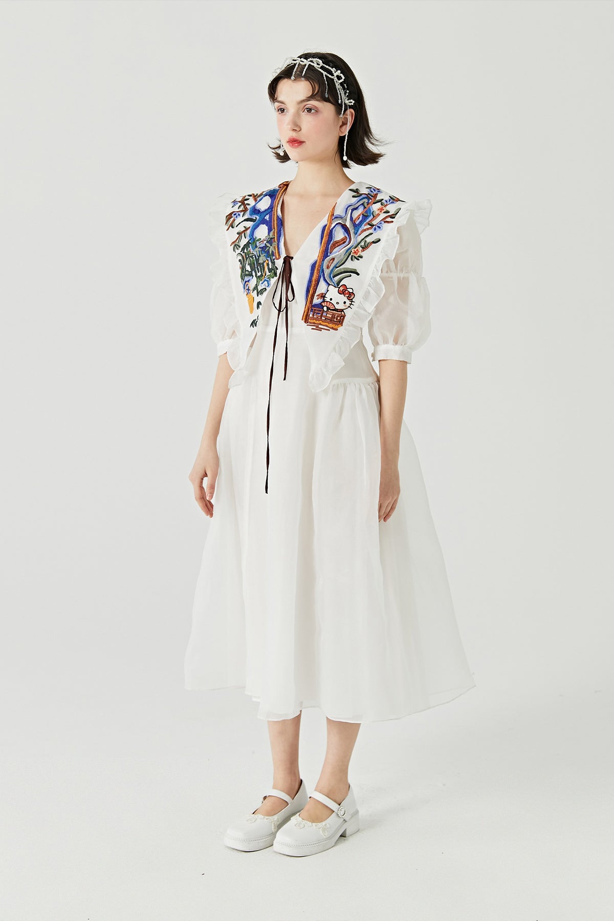 XUNRUO | HelloKitty Embroidered Lapel Dress