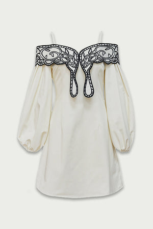 XUNRUO | White Butterfly Embroidered Off-Shoulder Dress