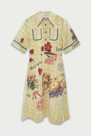 XUNRUO | Yellow Flower And Dog Print Dress